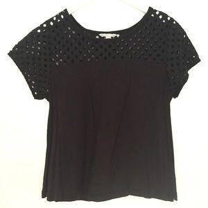Black Eyelet Sleeve T Shirt